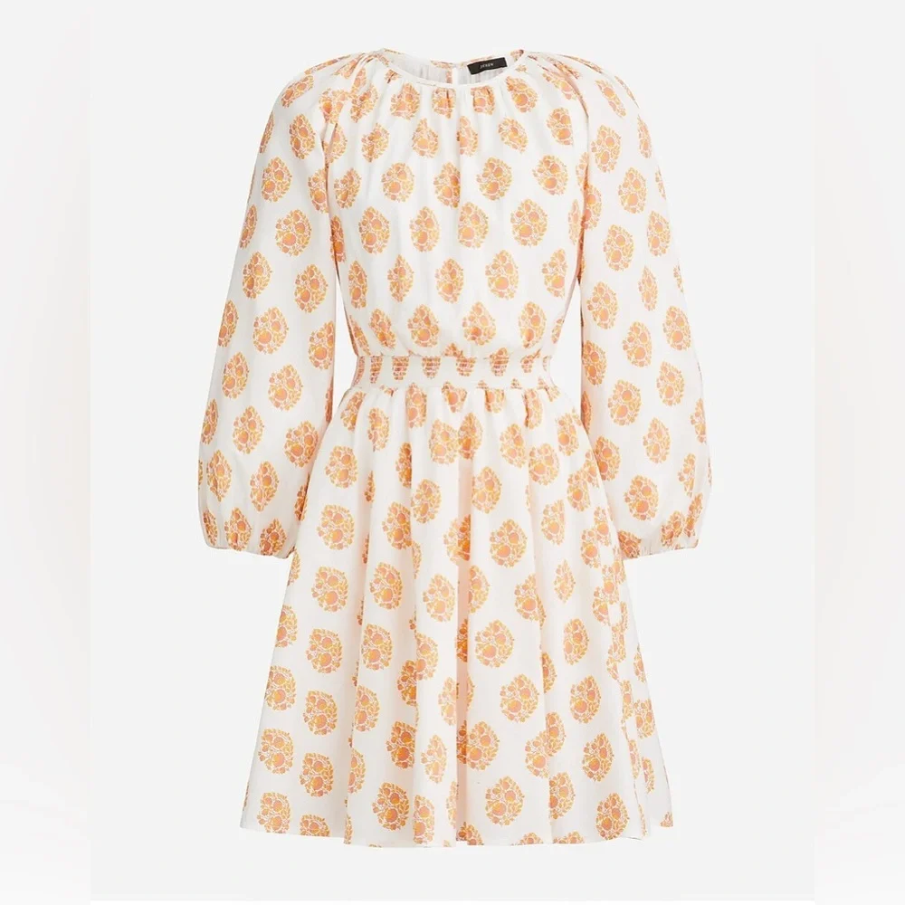 J.Crew Smocked-Waist Mini Dress in Gathered Floral Block Print NWT Size XS Boho